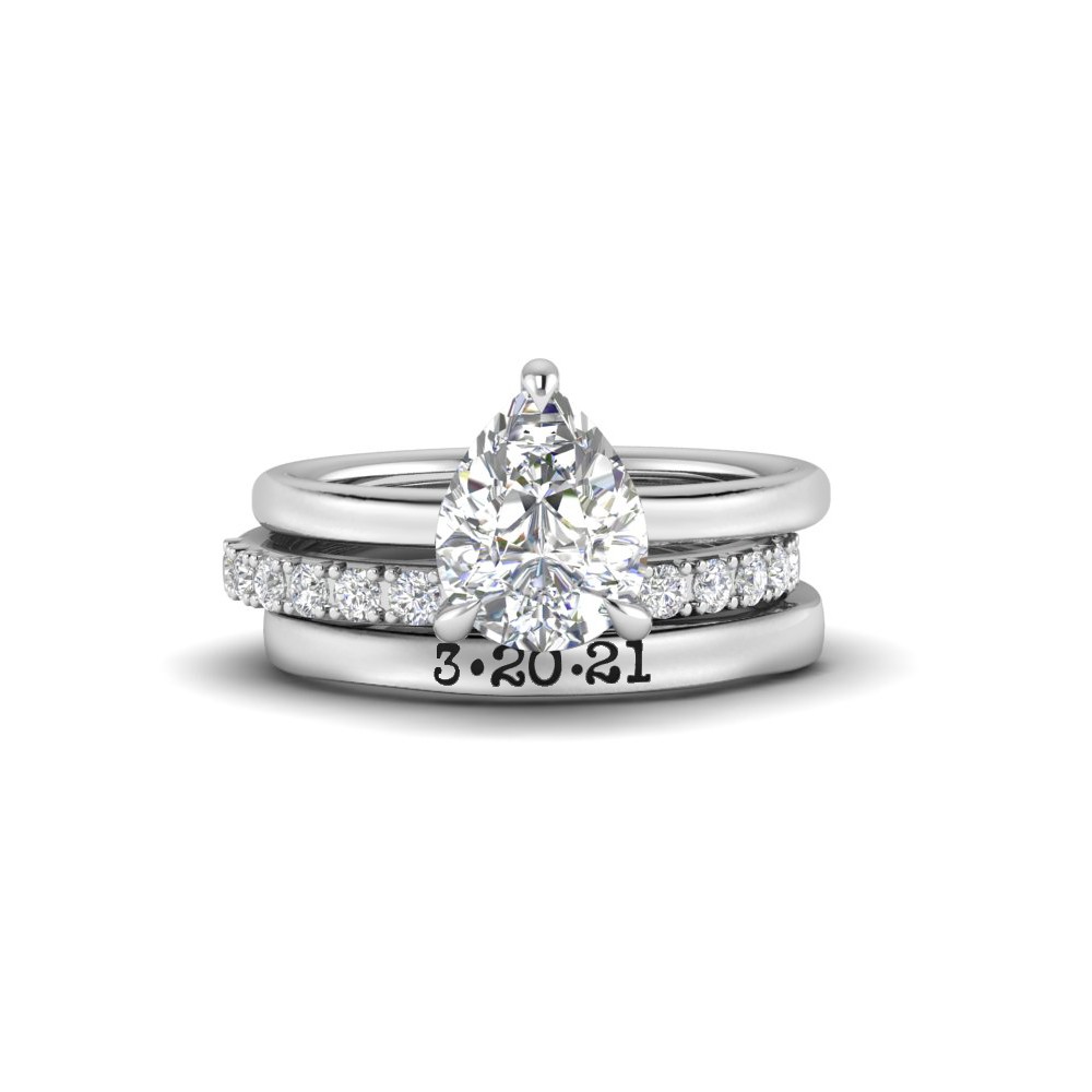 2 Ct Pear Moissanite & .18 Ctw Diamond Hidden Halo Personalized Engagement Ring Stack